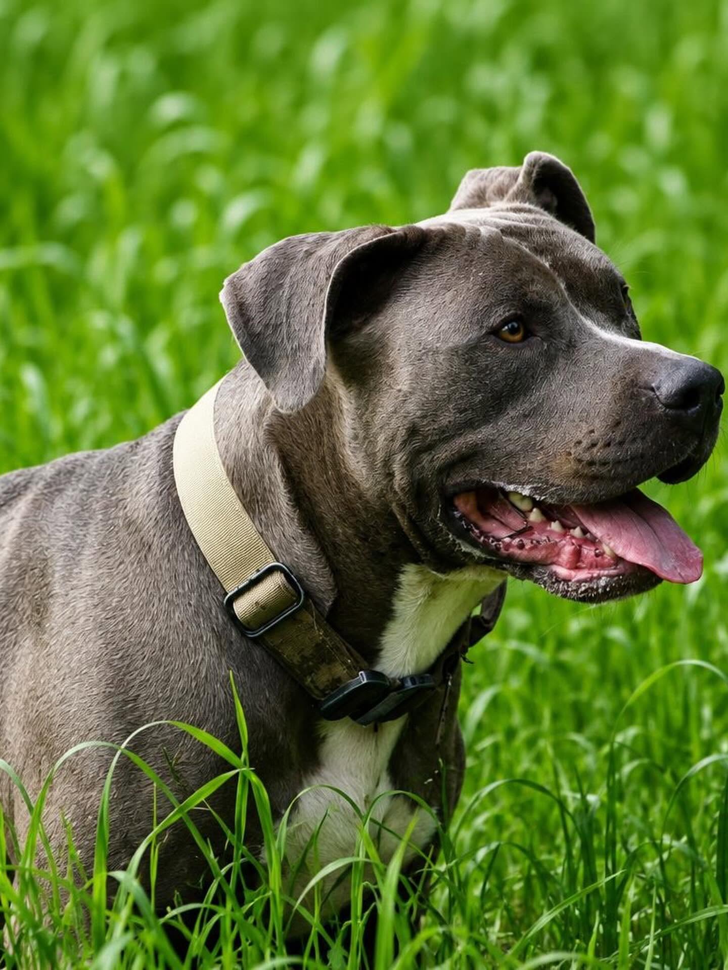 Kenzo, a grey bull terrier, mascot of Kenzos Raw in Leicester