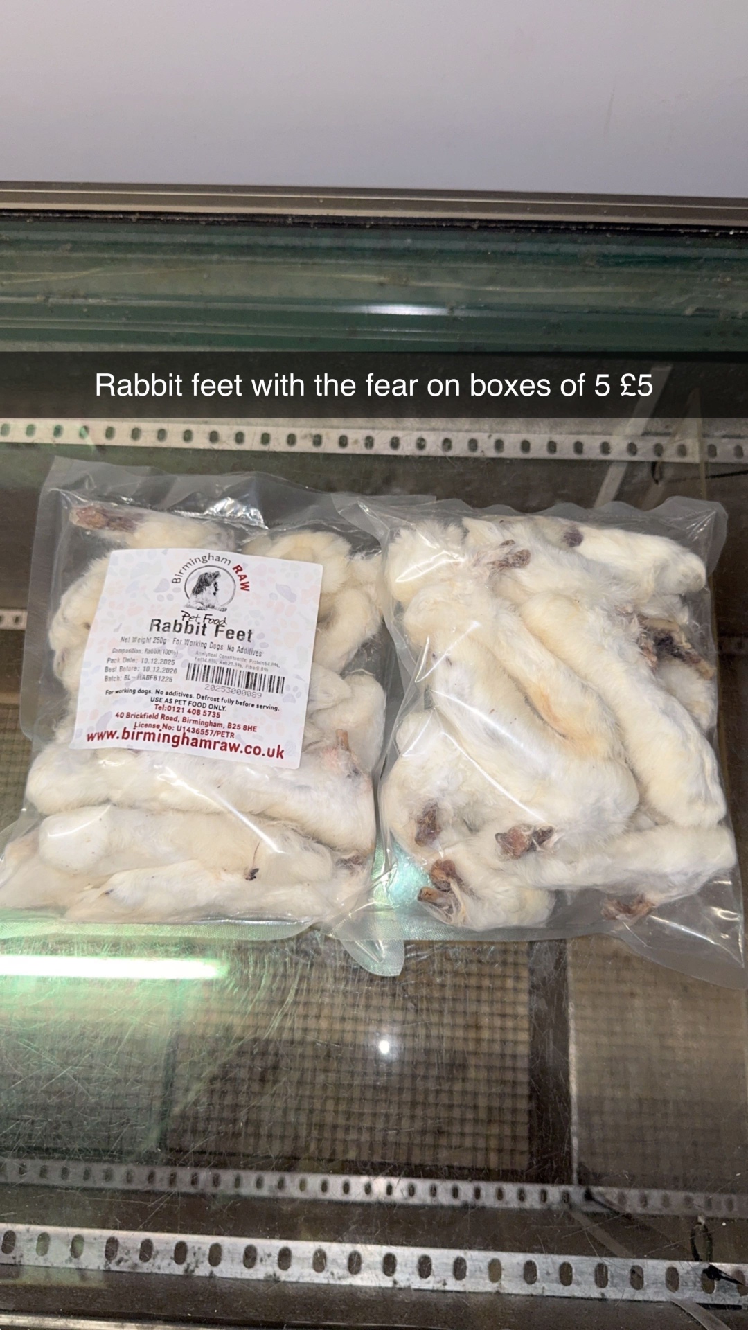 Bags of rabbit feet treats bagged up ready for a Leicester delivery round